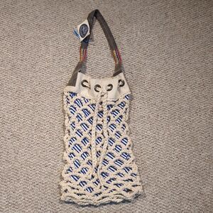 Two's Company Rope Macrame Tote Bag Nautical Beach Stripe Maine Travel Coastal